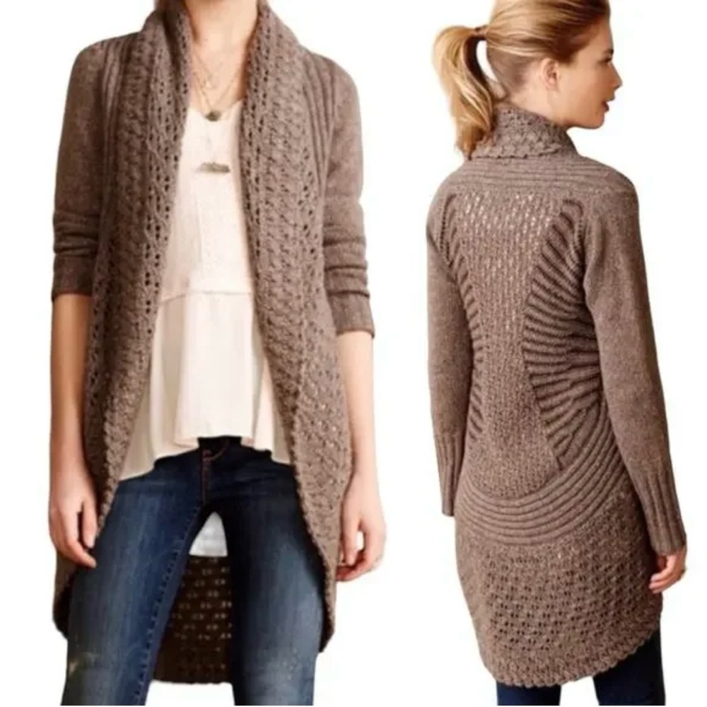 ANGEL OF THE NORTH Anthropologie Crochet Cardigan Knit Open Shawl Sweater XS